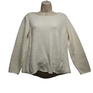 Bianca B. Knit Sweater Italian Design Open Knit‎ Back wool blend Cream XL Preppy